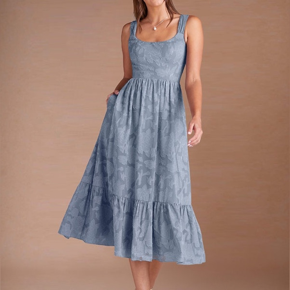 Azazie Juliette Midi Dress- Powder Blue- Size 2 NWT